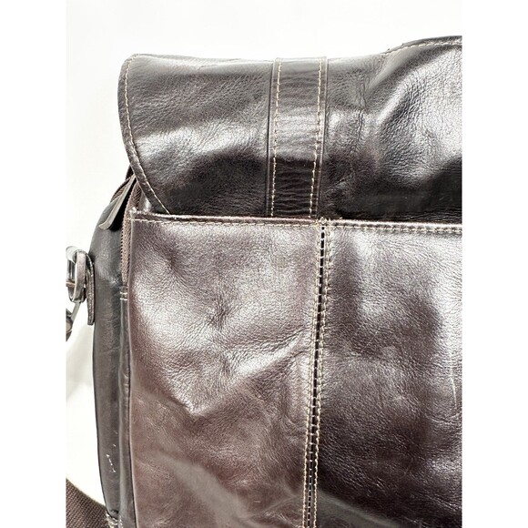 Kenneth Cole Reaction Flap-Over Brown Leather Business Messenger Laptop Bag - Picture 15 of 16